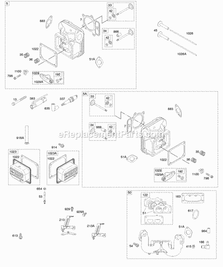Cylinder Head Rocker Arm Cover Intake Manifold Diagram and Parts List for 49M977-0119-G5  Briggs and Stratton Engine